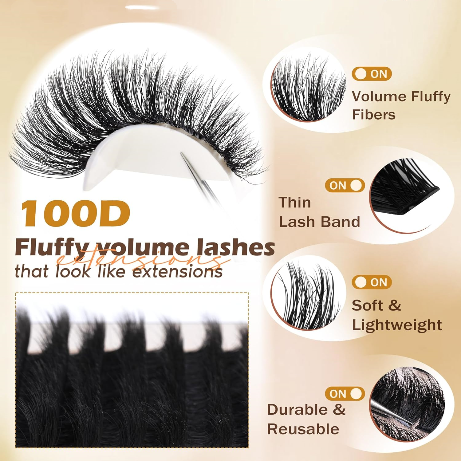 Lashbeautypro Thick 100D Cluster Lash Kits 10-18mm Individual Eyelashes