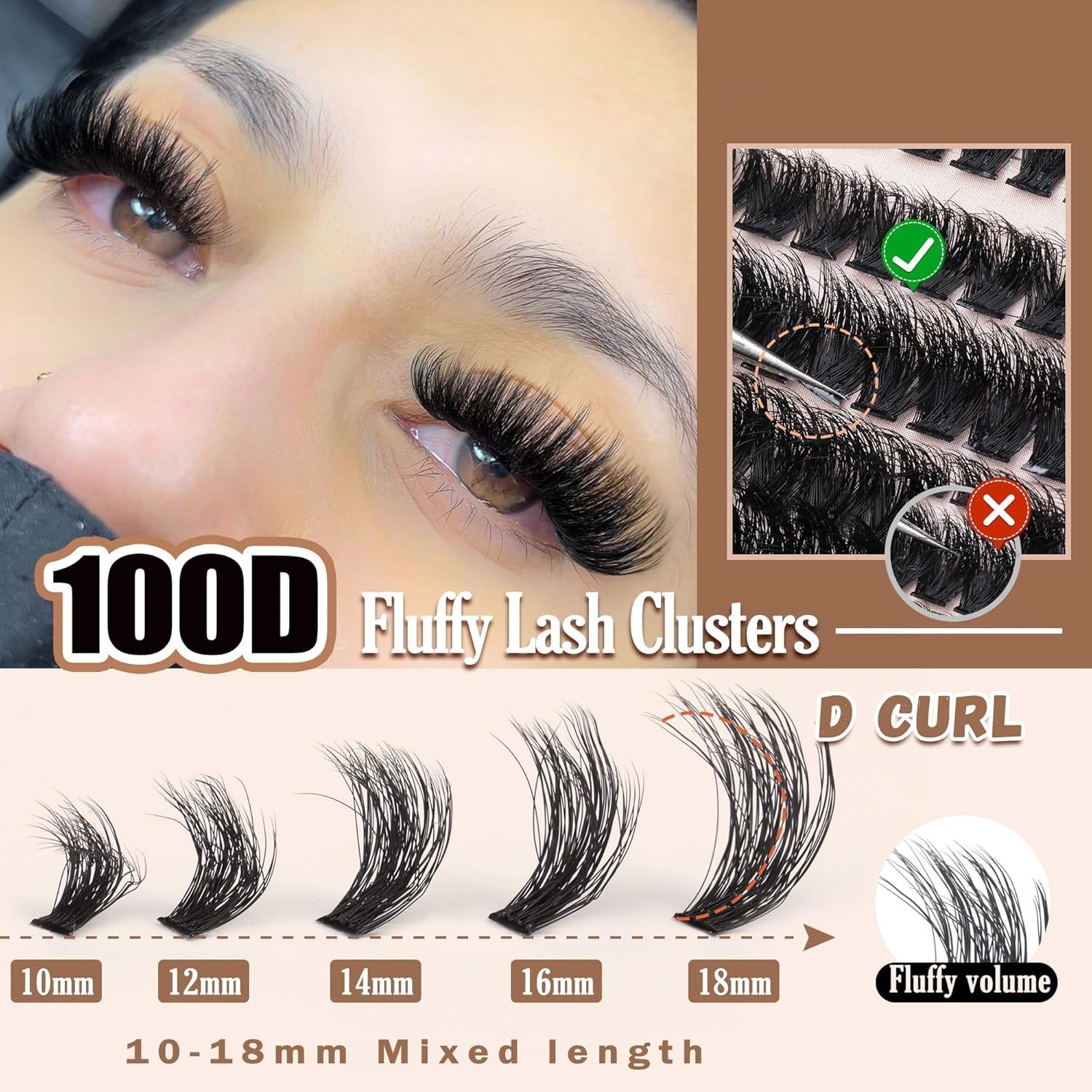 Lashbeautypro Thick 100D Cluster Lash Kits 10-18mm Individual Eyelashes
