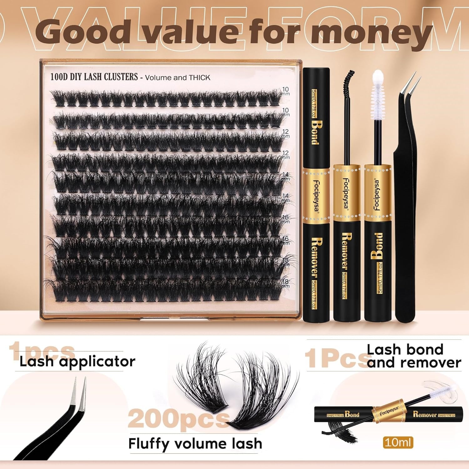 Lashbeautypro Thick 100D Cluster Lash Kits 10-18mm Individual Eyelashes