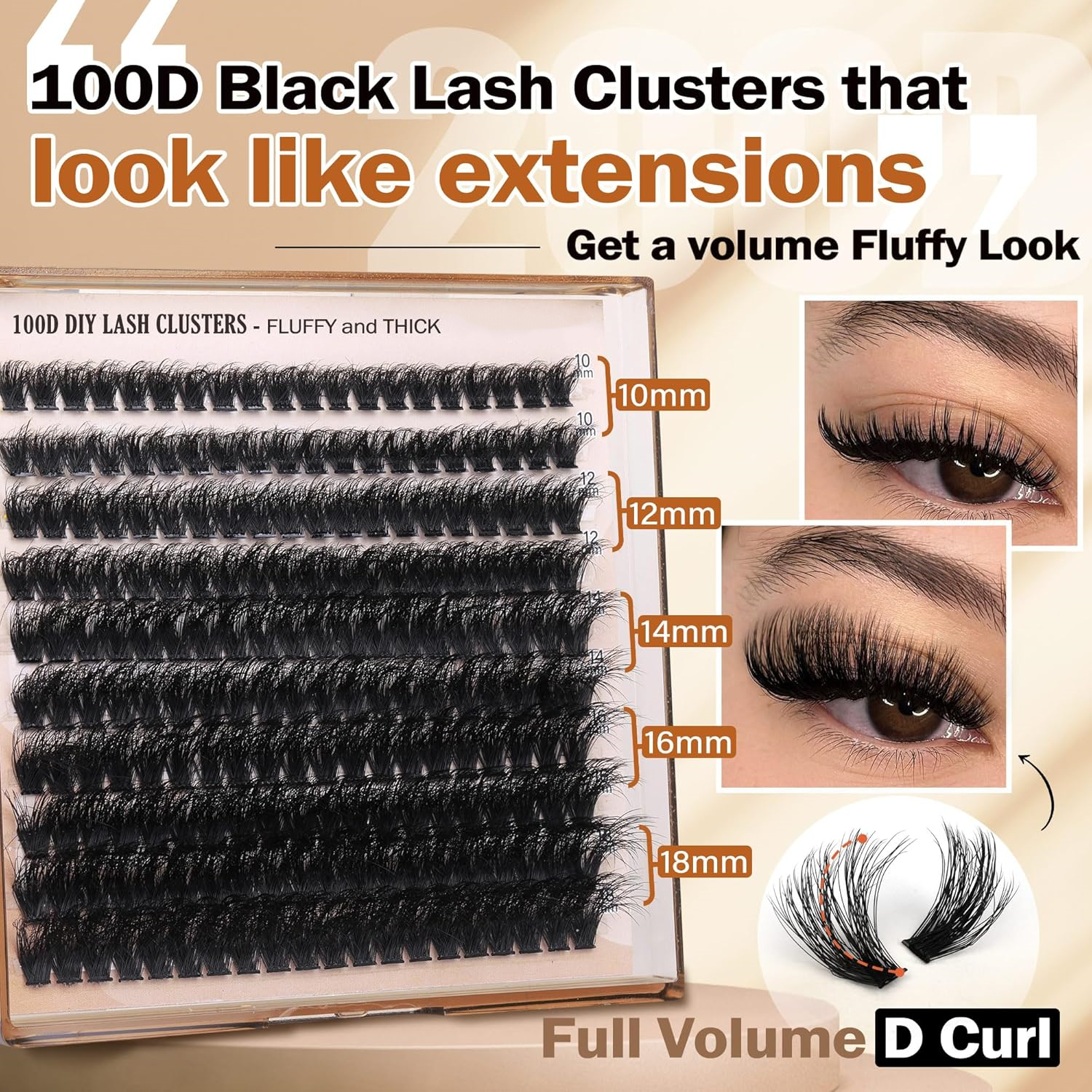 Lashbeautypro Thick 100D Cluster Lash Kits 10-18mm Individual Eyelashes